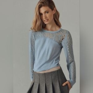 Maurices Creamy Lavender Long Sleeve Tee With Lace Detailung